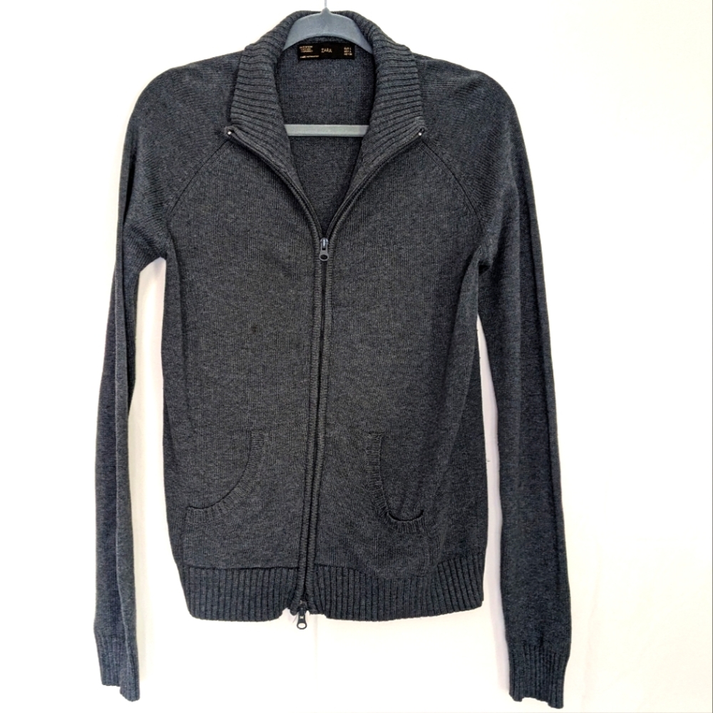 Zara Grey Woven Zip-up, Size Large